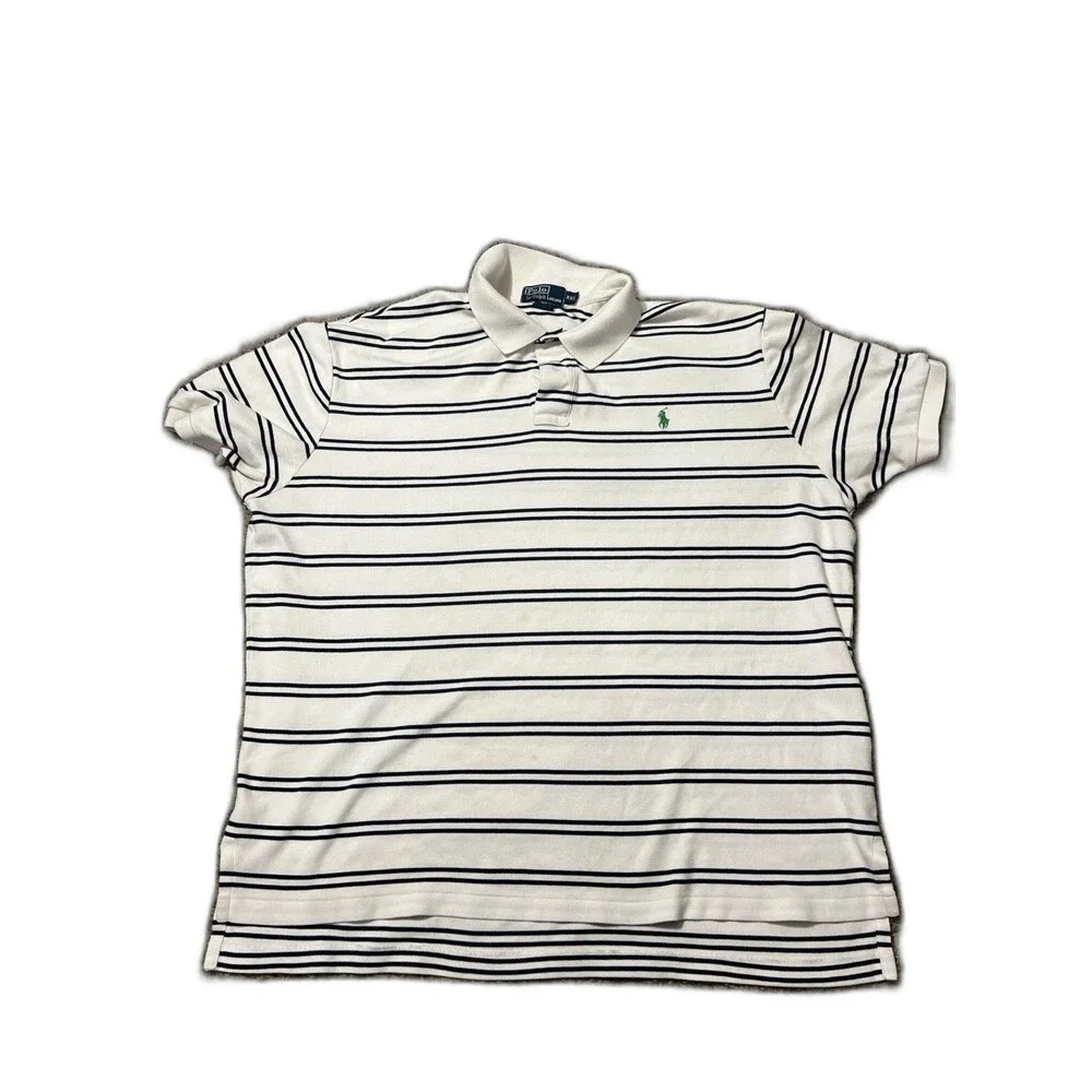Polo Ralph Lauren Polo Shirt Mens XXL Knit Cotton White‎ Blue Stripes